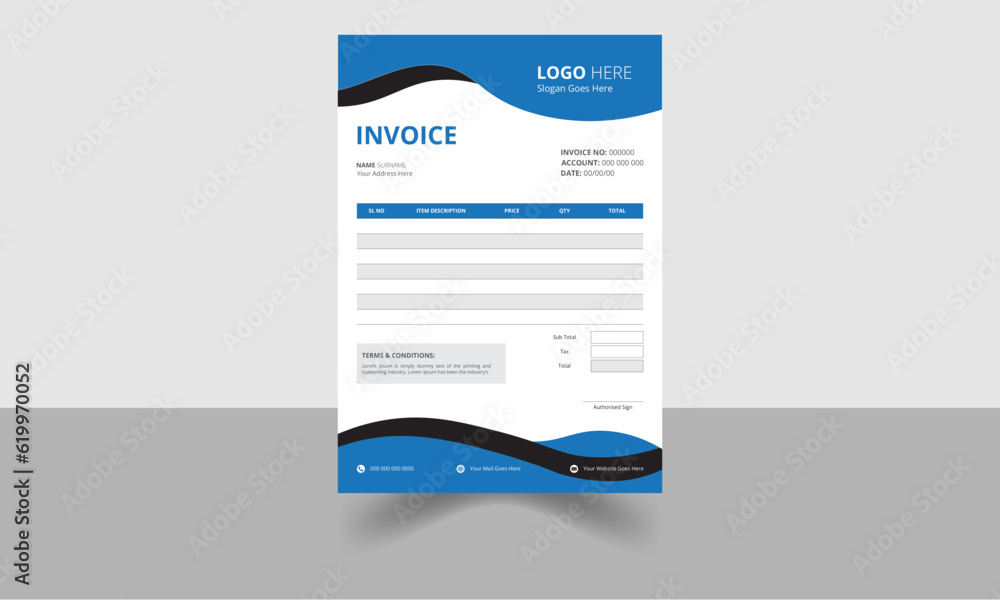 Modern, Creative and Minimal Corporate Business Invoice design template vector illustration bill form price invoice. Creative invoice template vector. business stationery design payment agreement Modern, Creative and Minimal Corporate Business Invoice design template vector illustration bill form price invoice. Creative invoice template vector. business stationery design payment agreement