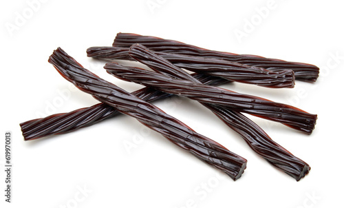 Bright black Licorice Candy shaped like a twisted rope