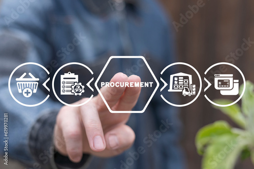 Fotografie Man working on virtual touch screen of future presses text: PROCUREMENT
