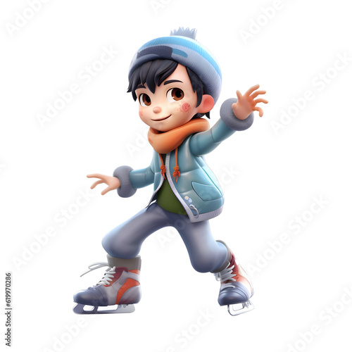 Cute boy skating on ice. Cartoon character. White background. © Muhammad