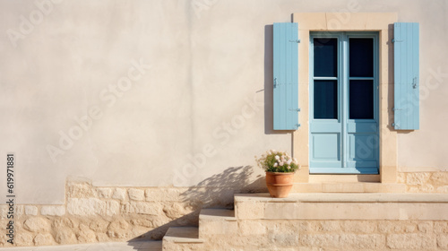 Idyllic front view photo of old beige house wall in the old city minimalism picture photo