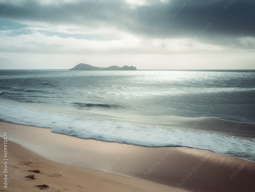 Obraz premium Clean sandy beach on cloudy seaside