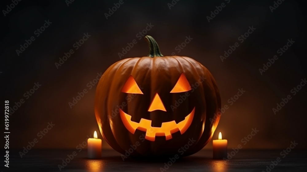 Halloween pumpkin and candles. Generative AI Halloween pumpkin and candles. Generative AI