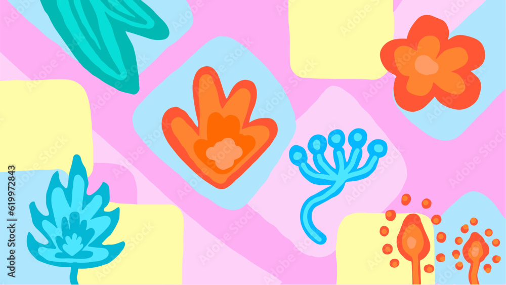 Abstract background geometric shapes, flowers, leaves. Abstract modern contemporary trendy vector illustration. Abstract background geometric shapes, flowers, leaves. Abstract modern contemporary trendy vector illustration.