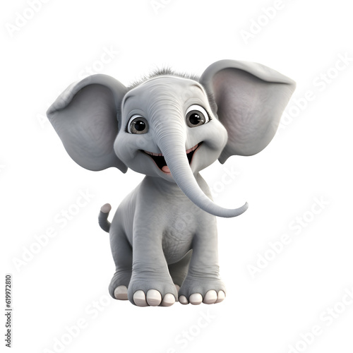 Cartoon elephant with happy expression on white background - 3D Illustration