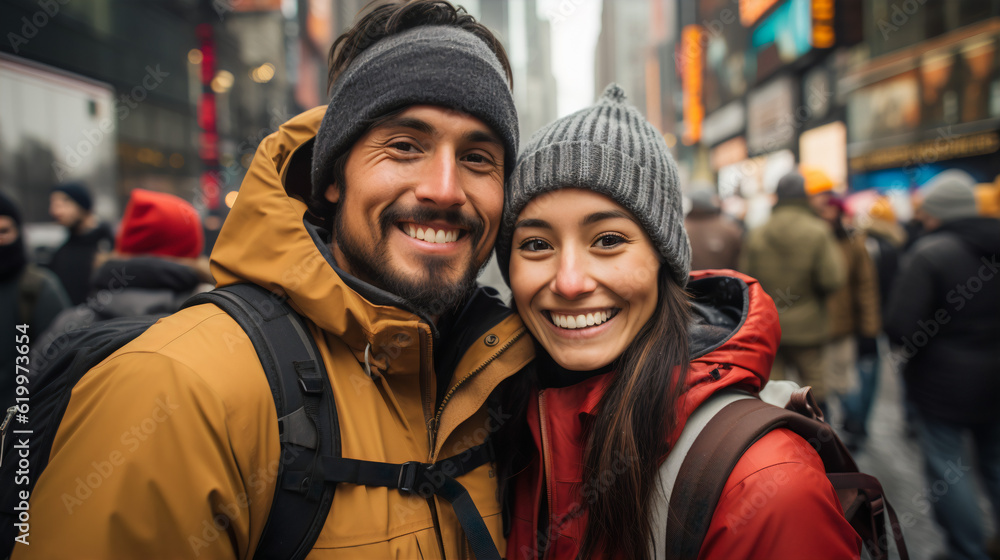 Vibrant Connections: Navajo Couple Embracing  Adventures in New York City