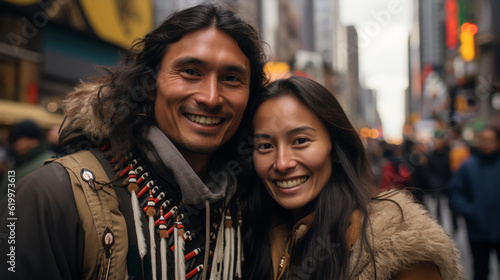 Vibrant Connections: Navajo Couple Embracing  Adventures in New York City © Danny