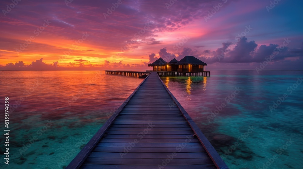 Obraz premium A small wooden bridge over a beautiful sea