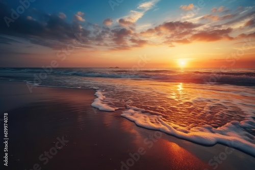 Beach and sea at sunset  AI generated