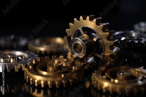 Mechanical gears arranged together, AI generated