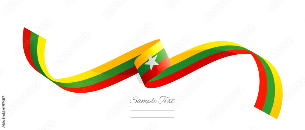 Burmese flag ribbon vector illustration. Mianmar flag ribbon on abstract isolated on white color background