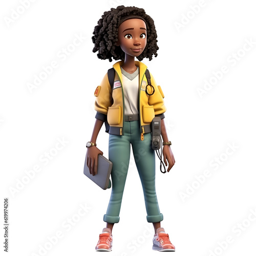 3D Render of an african american school girl with backpack © Muhammad