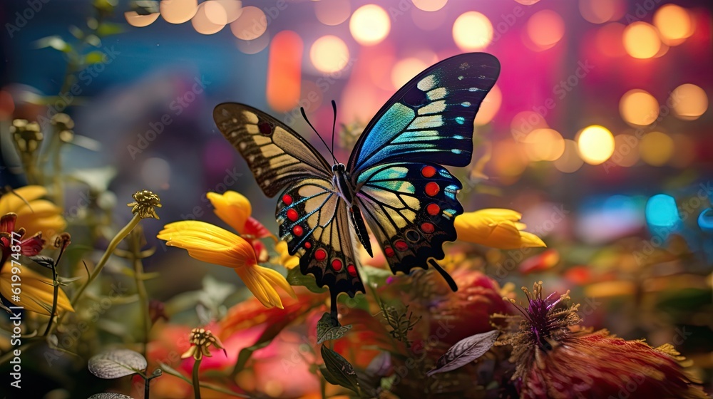 Butterfly on flower. AI generated art illustration. Butterfly on flower. AI generated art illustration.