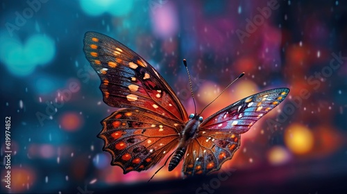 Butterfly on flower. AI generated art illustration.