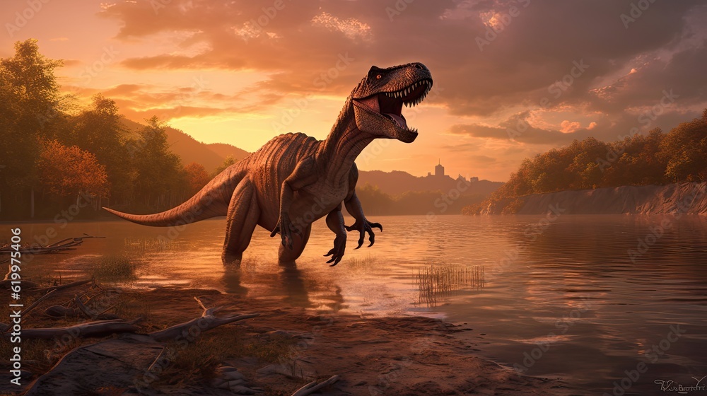 Tyrannosaurus dinosaur 3d render. AI generated art illustration.
Tyrannosaurus dinosaur 3d render. AI generated art illustration.