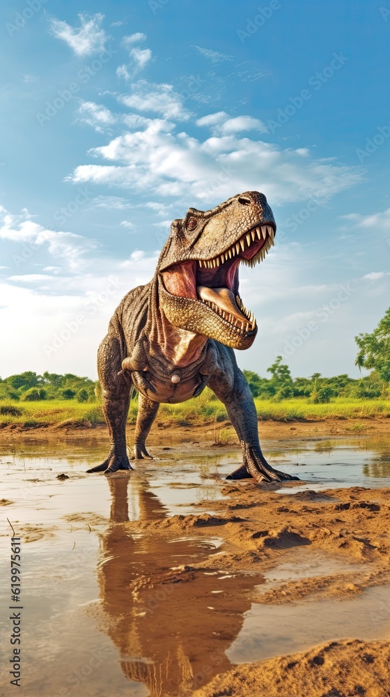 Fototapeta premium Tyrannosaurus dinosaur 3d render. AI generated art illustration. 