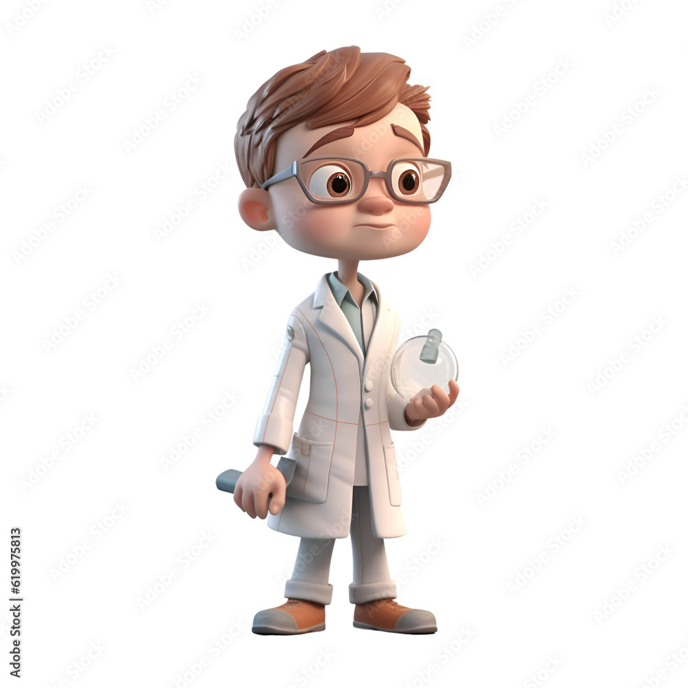 3D Render of a Little Boy with Glasses and a Doctor