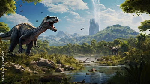 Fototapeta na wymiar Tyrannosaurus dinosaur 3d render. AI generated art illustration.
