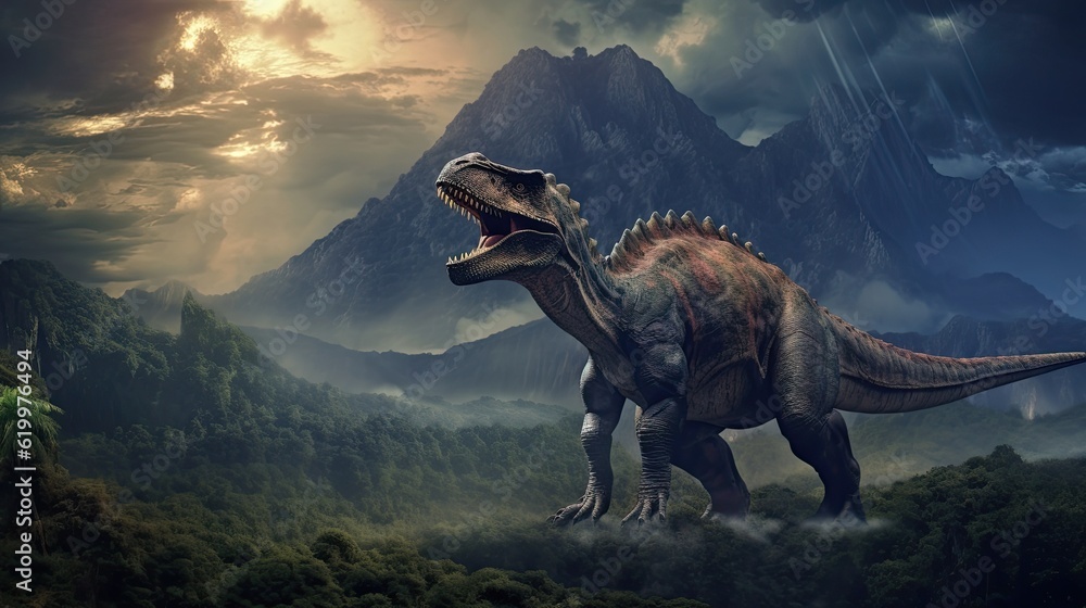 Tyrannosaurus dinosaur 3d render. AI generated art illustration.
Tyrannosaurus dinosaur 3d render. AI generated art illustration.