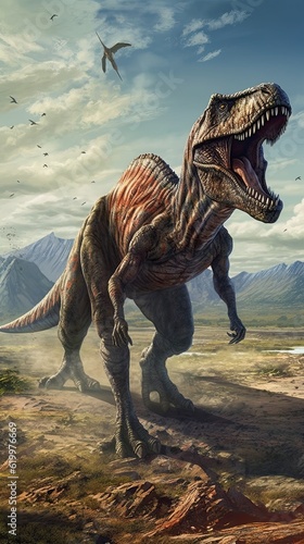 Tyrannosaurus dinosaur 3d render. AI generated art illustration.  © Дима Пучков