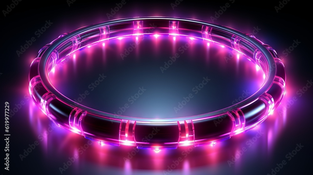 A neon glowing frame with dark background. Generative AI. A neon glowing frame with dark background. Generative AI.