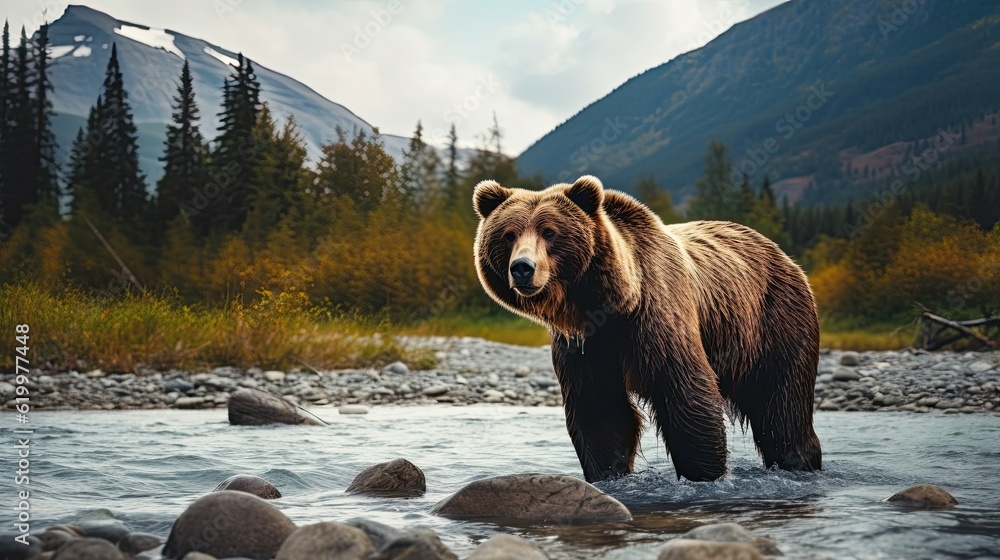 Bear in the lake. AI generated art illustration.
Bear in the lake. AI generated art illustration.