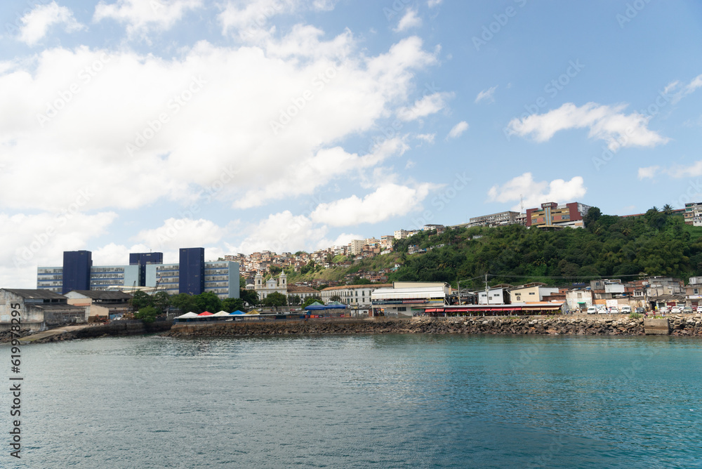 View of the mountain houses and seafront from the Bom Despacho maritime terminal