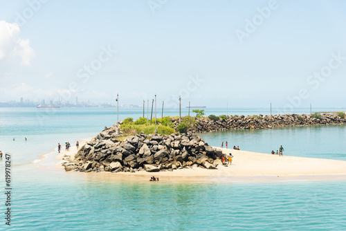 View of the breakwater of the maritime terminal of Itaparica, in Bahia, Brazil. photo