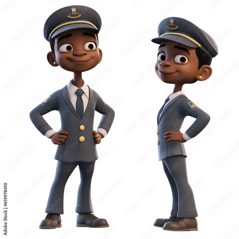 3D Render of a Little Boy and a Girl in Pilot Costume
