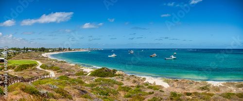 Fototapeta Naklejka Na Ścianę i Meble -  Lancelin has beautiful hard white beaches, huge white sand dunes and has a lucrative crayfishing industry. Its appeal lies in its holiday ambience.