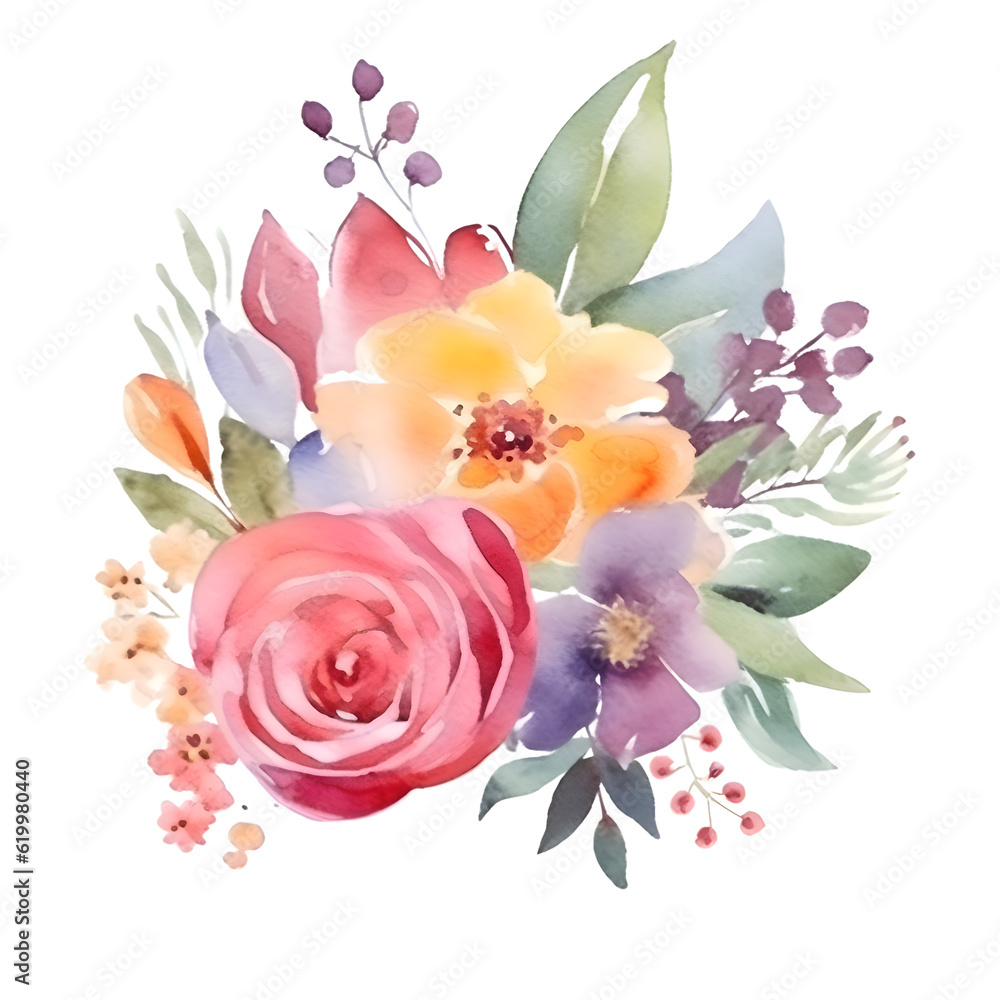 Watercolor floral bouquet. Handmade. Isolated on white background.