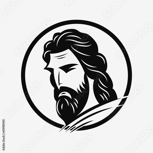Jesus Christ face. Black and white icon, logo. Vector illustration