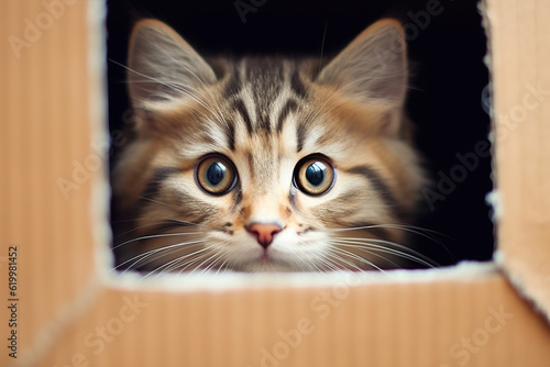 cats playing in cardboard boxes, moving to new house © detry26