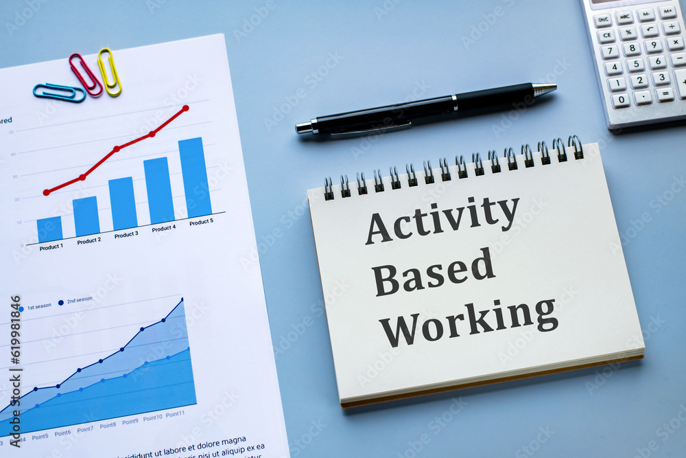 There is notebook with the word Activity Based Working. It is as an eye-catching image. There is notebook with the word Activity Based Working. It is as an eye-catching image.