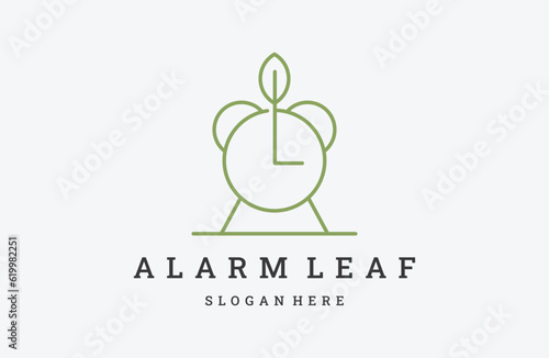 Vector clock and leaf logo combination. Time and eco symbol or icon. 