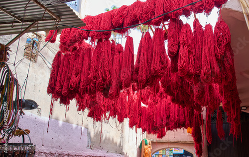 Photos Souk Sebbaghine or dyers souk or fabric and wool souk in Medina of Marrakesh, Morocco