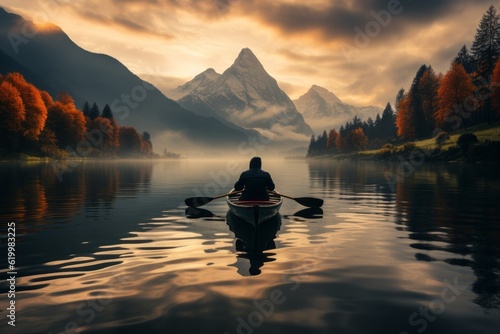 Kayaking the concept of active recreation in travel. AI generated, human enhancement