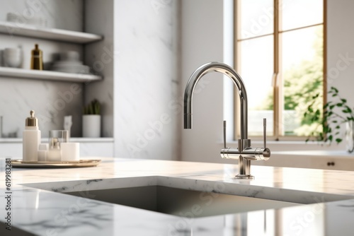 Close-up of a kitchen faucet. Modern kitchen interior design concept. AI generated, human enhanced