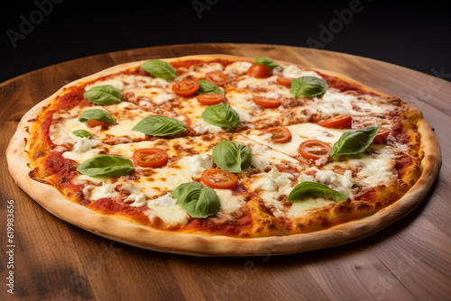 fresh pizza on a table. Generative AI