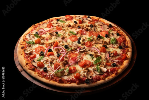 pizza isolated on black background. Generative AI