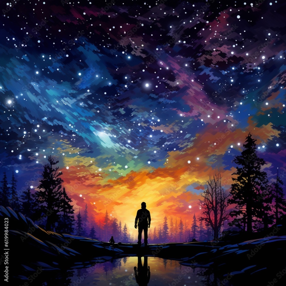 people with night sky view illustration
