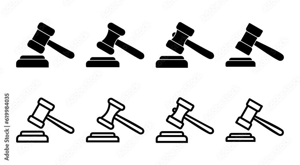 Gavel icon set illustration. judge gavel sign and symbol. law icon. auction hammer Gavel icon set illustration. judge gavel sign and symbol. law icon. auction hammer
