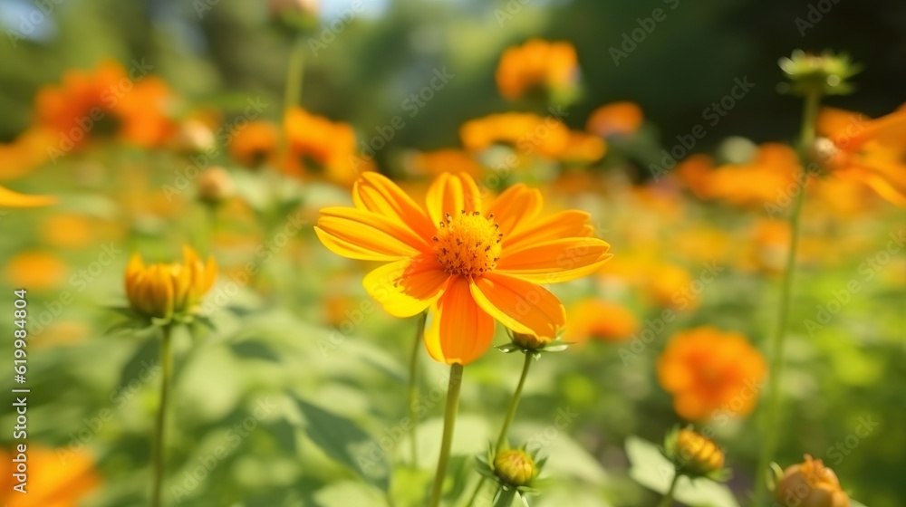Macro shot of yellow Mexican Sunflower, Tithonia diversifolia flower detail field Macro shot of yellow Mexican Sunflower, Tithonia diversifolia flower detail field