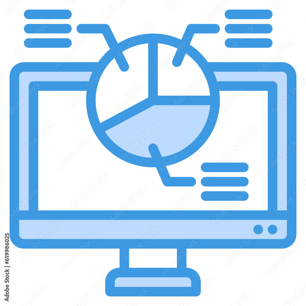 Computer analytics icon in blue style, use for website mobile app presentation Computer analytics icon in blue style, use for website mobile app presentation