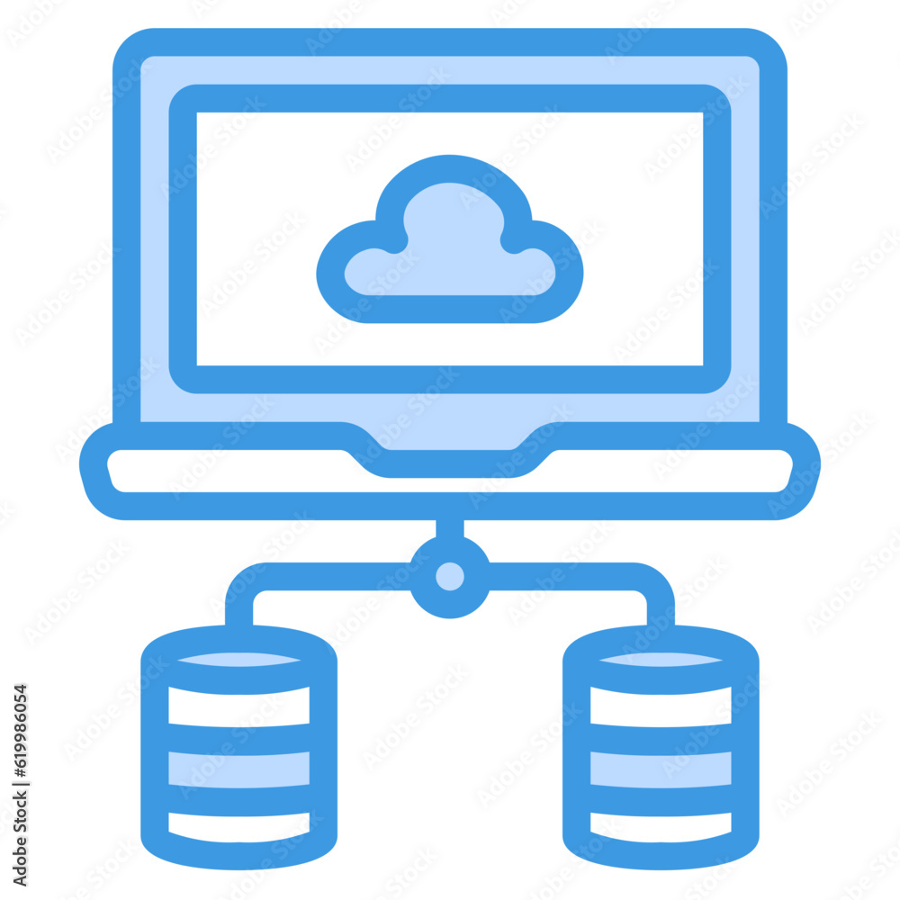 Database laptop icon in blue style, use for website mobile app presentation Database laptop icon in blue style, use for website mobile app presentation