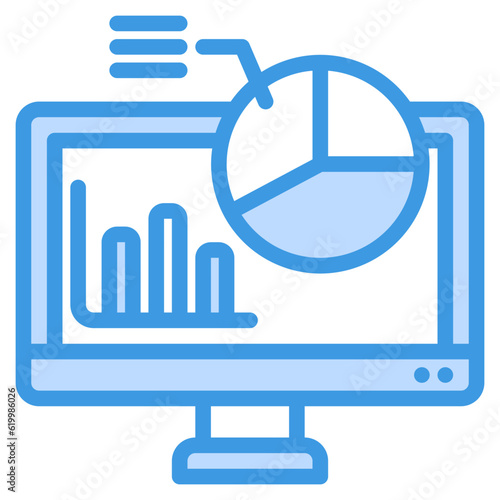 Computer analytics icon in blue style, use for website mobile app presentation