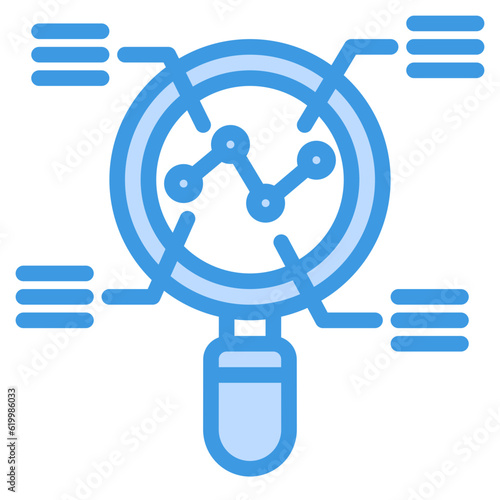 Search analytics icon in blue style, use for website mobile app presentation