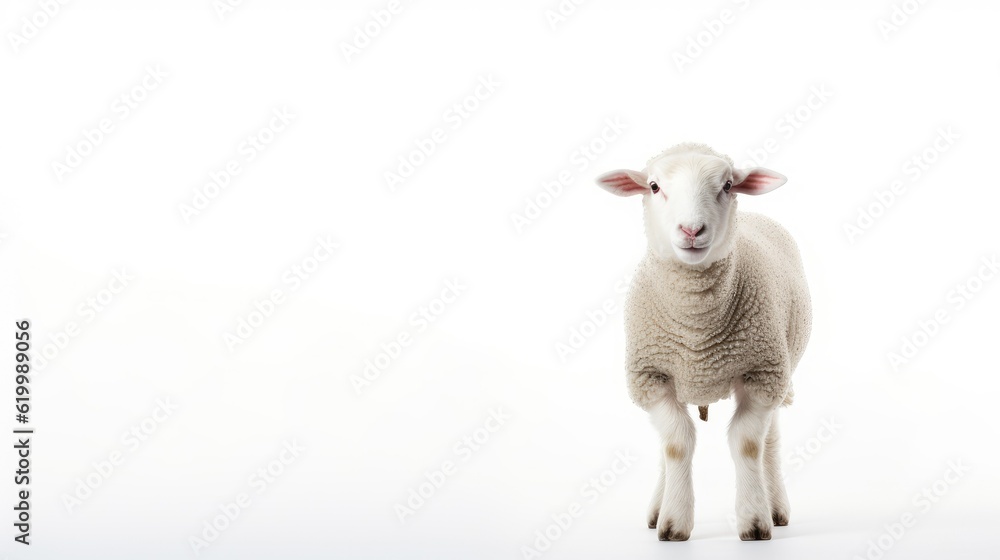 Obraz premium Portrait sheep isolated on white background, with text space can use for advertising, ads, branding