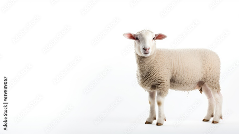 Portrait sheep isolated on white background, with text space can use for advertising, ads, branding Portrait sheep isolated on white background, with text space can use for advertising, ads, branding