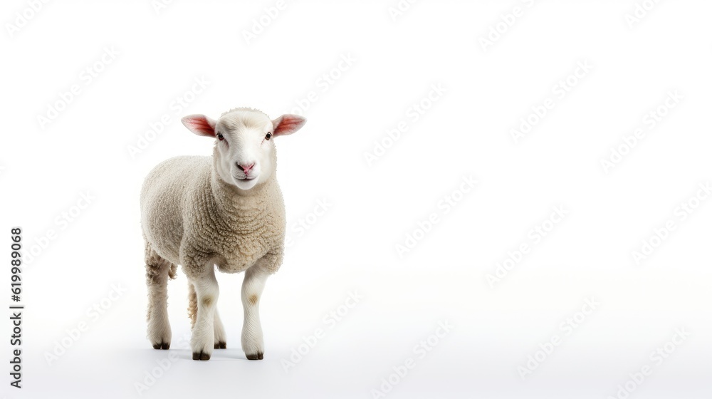 Fototapeta premium Portrait sheep isolated on white background, with text space can use for advertising, ads, branding